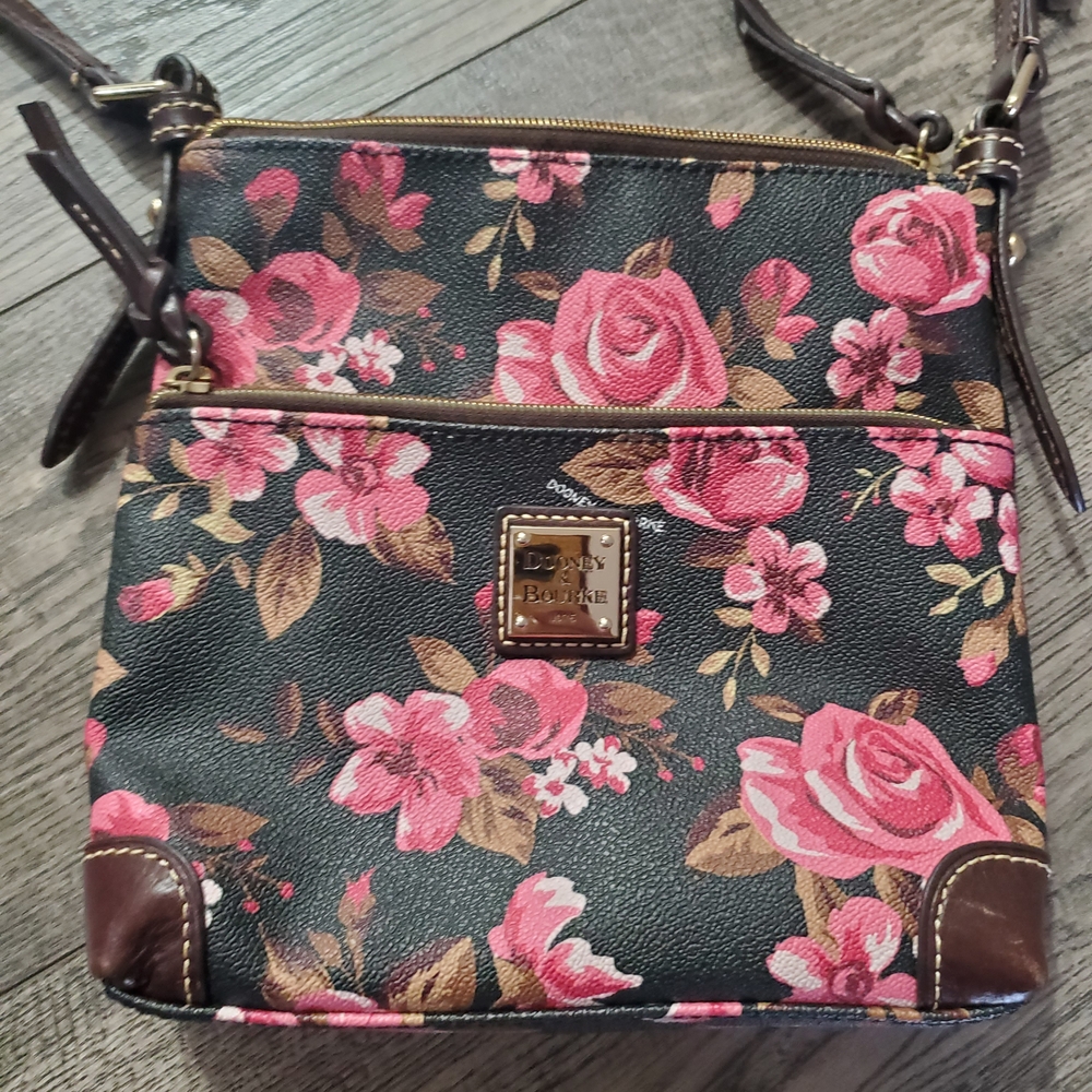 Dooney & Bourke Floral Crossbody Bag - Black and Pink